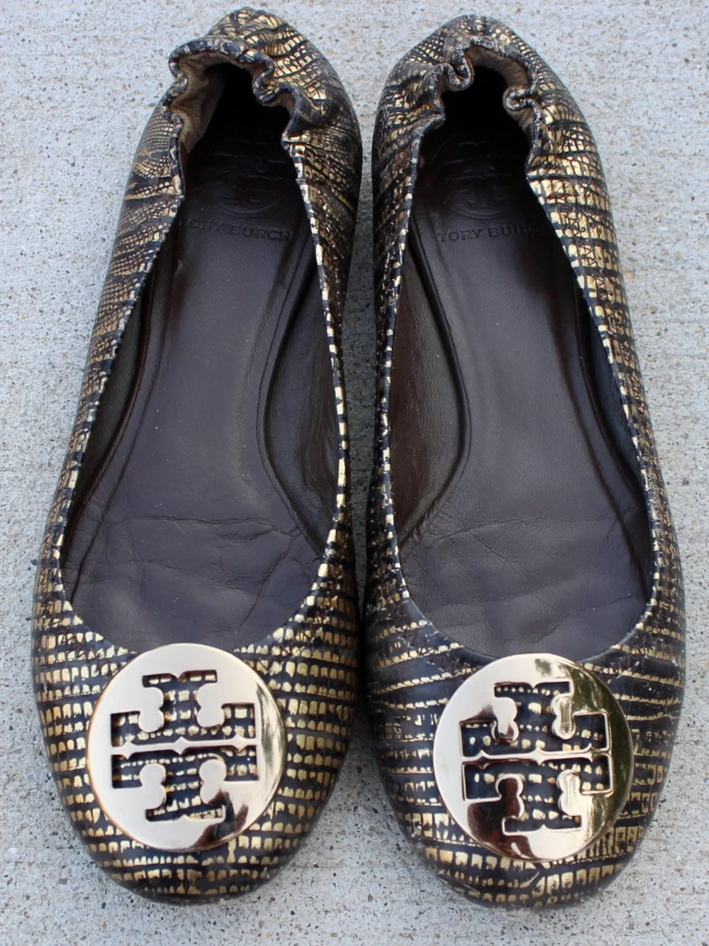 Tory Burch Black/Gold Reva Flats Sz (7.5 - 8)